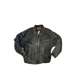 Vintage 90s denim bomber jacket unique unisex large